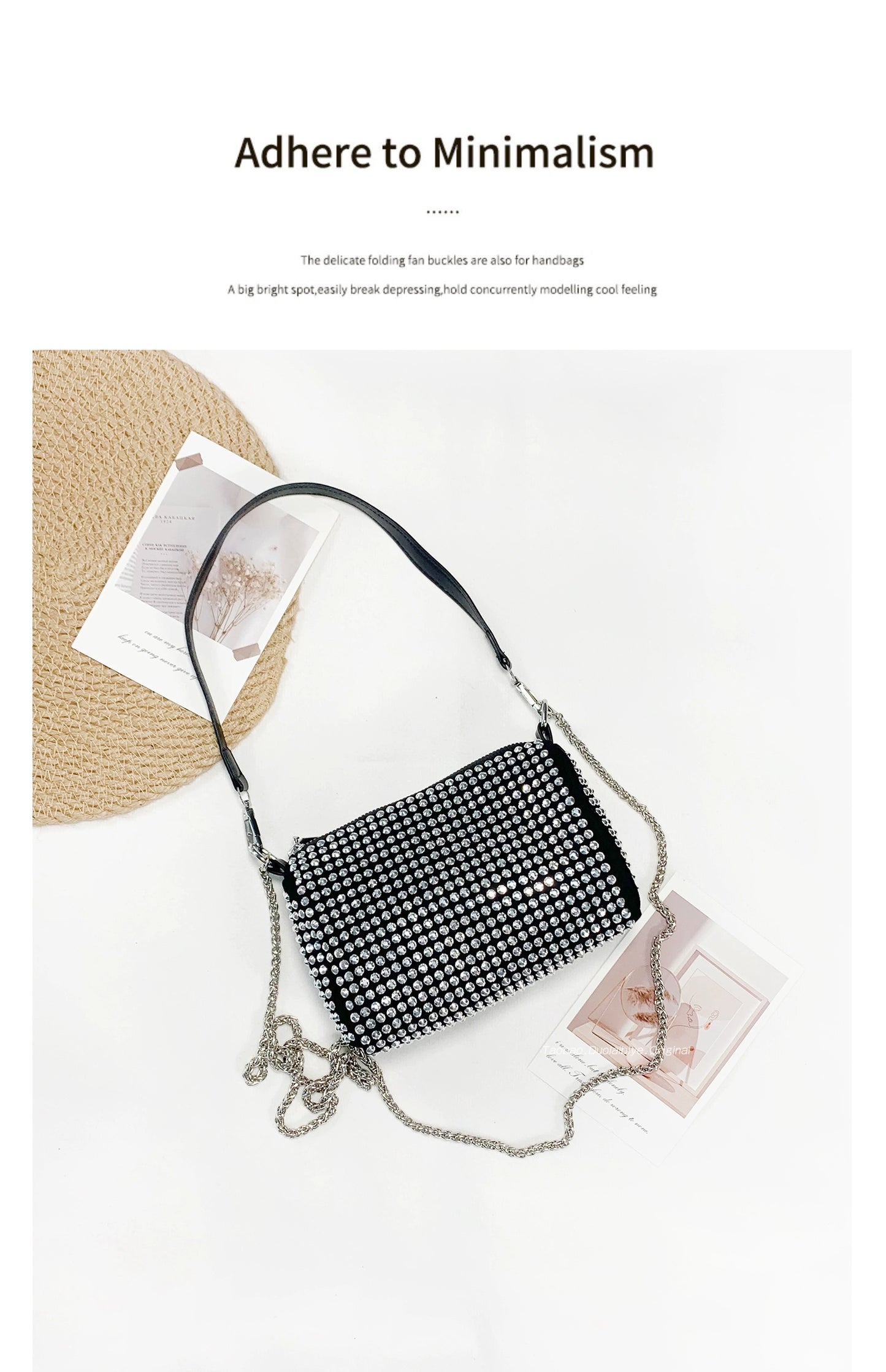 New Arrival Trendy Rhinestone Small Square Bag | Full Diamond Underarm Bag & Women's Chain Shoulder Crossbody Small Handbag (Japanese & Korean Style) Luxegan