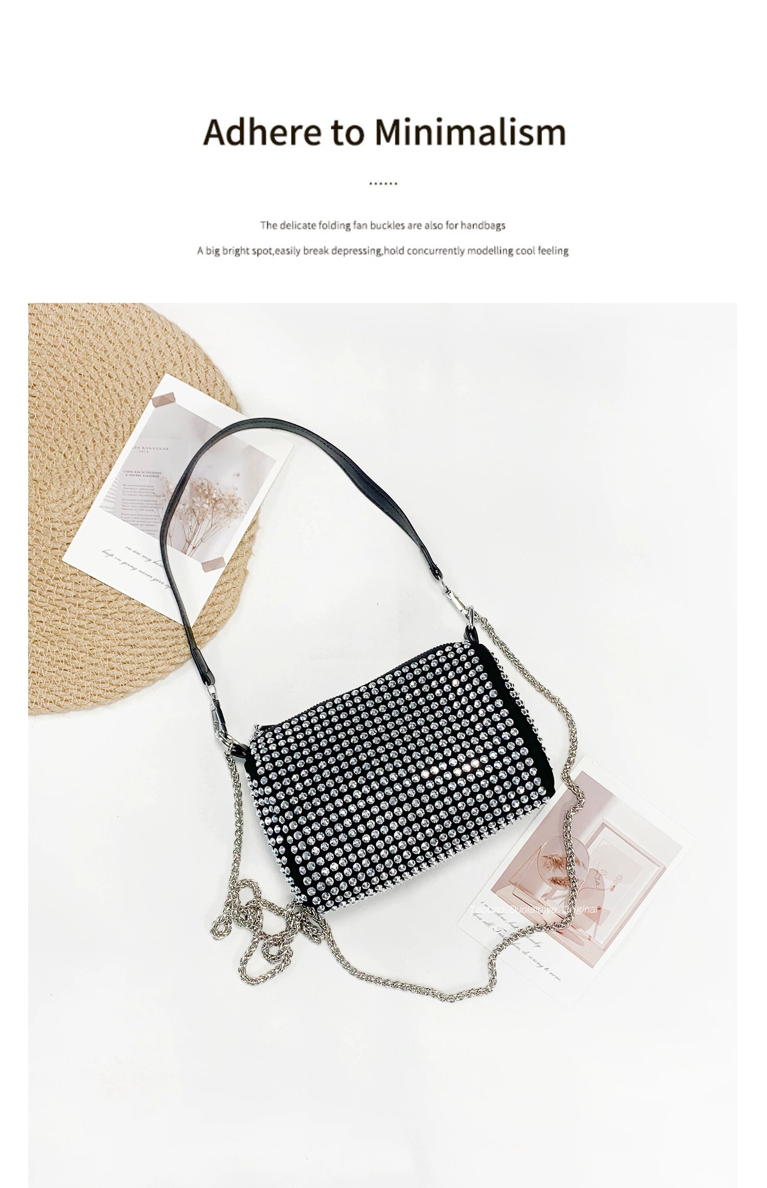 New Arrival Trendy Rhinestone Small Square Bag | Full Diamond Underarm Bag & Women's Chain Shoulder Crossbody Small Handbag (Japanese & Korean Style) Luxegan