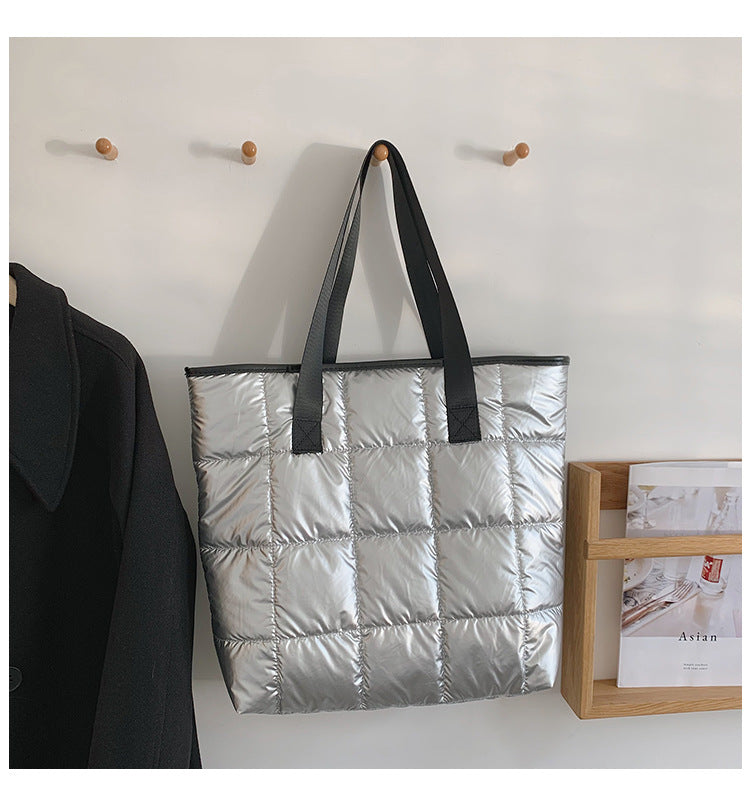 Waterproof Tote Bag for Women | Puffer Cotton Padded Shoulder Bag & Large Capacity Ladies Handbags (Quilted Work Commute Shopping Bag) Luxegan