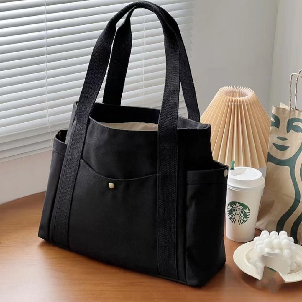 Large Capacity Canvas Commuter Tote | Solid Color Zipper Handbag Luxegan