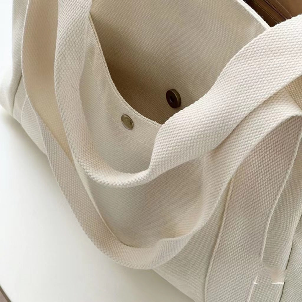 Large Capacity Canvas Commuter Tote | Solid Color Zipper Handbag Luxegan