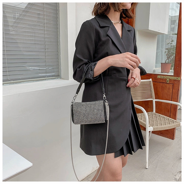 Rhinestone Square Pouch | Full Diamond Underarm Bag & Chain Shoulder Crossbody (Small Handbag, Japanese & Korean Style) Luxegan