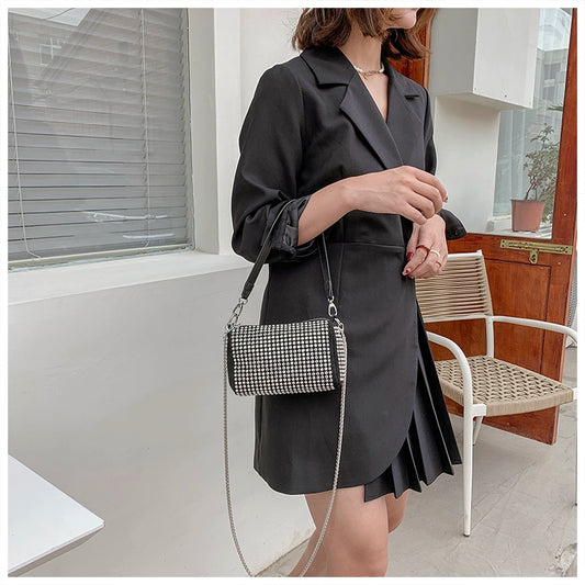 Rhinestone Square Pouch | Full Diamond Underarm Bag & Chain Shoulder Crossbody (Small Handbag, Japanese & Korean Style) Luxegan
