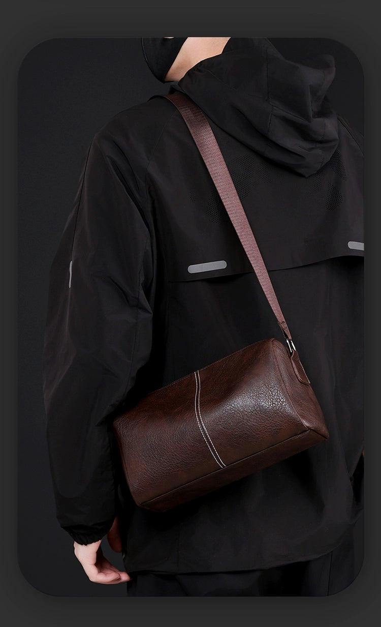 Japan Men's Portable Travel Commuter Small Shoulder Bag | New Niche Style Messenger Bag (PU Leather Crossbody Satchel) Luxegan
