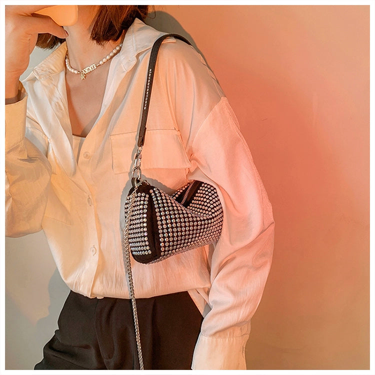 Rhinestone Square Pouch | Full Diamond Underarm Bag & Chain Shoulder Crossbody (Small Handbag, Japanese & Korean Style) Luxegan