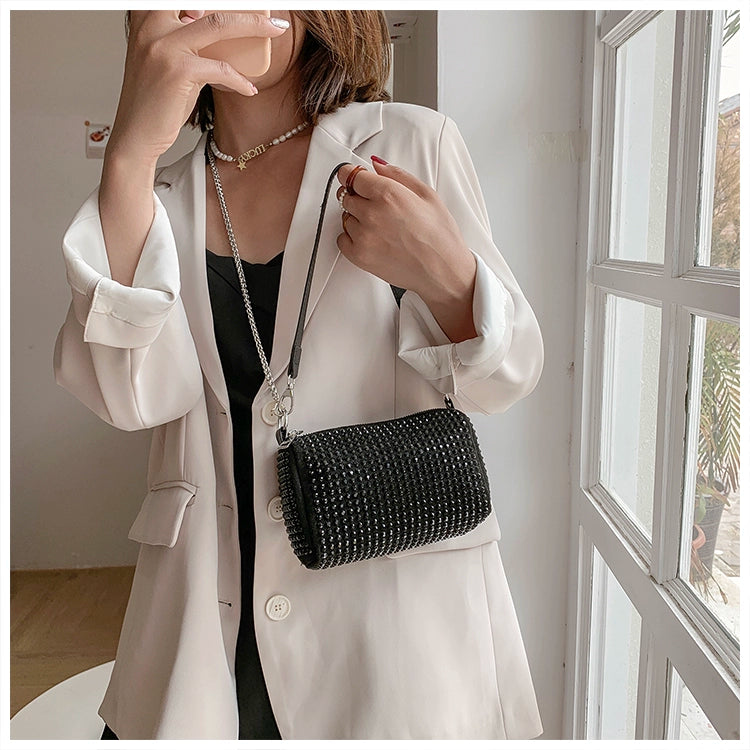 Rhinestone Square Pouch | Full Diamond Underarm Bag & Chain Shoulder Crossbody (Small Handbag, Japanese & Korean Style) Luxegan