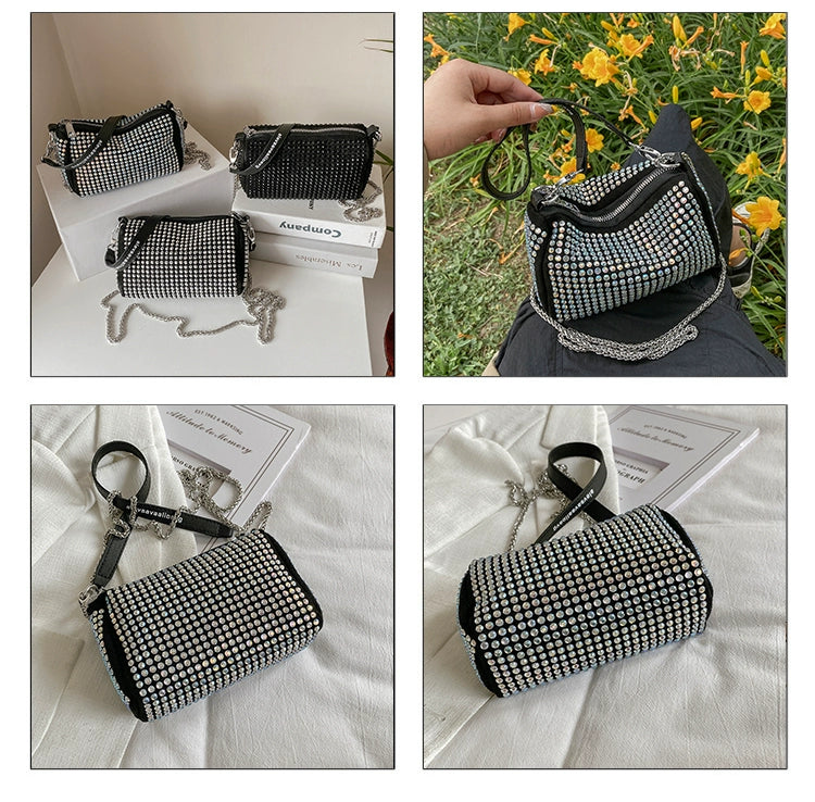 Rhinestone Square Pouch | Full Diamond Underarm Bag & Chain Shoulder Crossbody (Small Handbag, Japanese & Korean Style) Luxegan