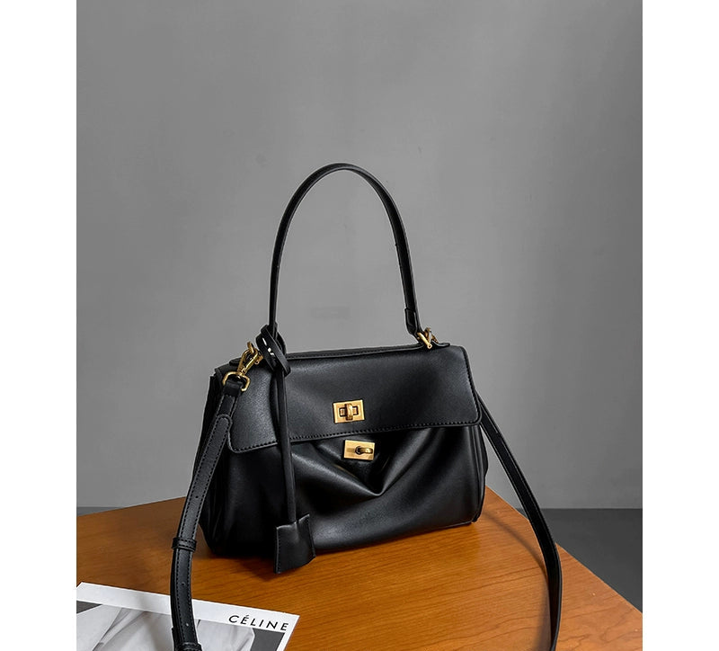 Idle Style Soft Glutinous Microfiber Kelly Bag | Trendy Solid Shoulder Tote with Leather Belt Decor Luxegan