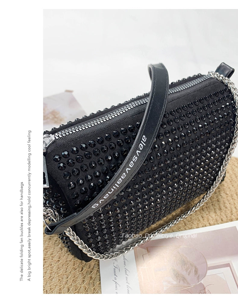 New Arrival Trendy Rhinestone Small Square Bag | Full Diamond Underarm Bag & Women's Chain Shoulder Crossbody Small Handbag (Japanese & Korean Style) Luxegan