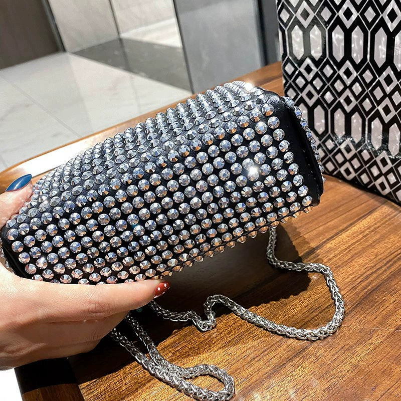 New Arrival Trendy Rhinestone Small Square Bag | Full Diamond Underarm Bag & Diamond-Embedded Women's Shoulder Crossbody Small Handbag Luxegan