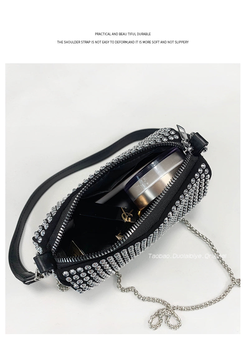 New Arrival Trendy Rhinestone Small Square Bag | Full Diamond Underarm Bag & Women's Chain Shoulder Crossbody Small Handbag (Japanese & Korean Style) Luxegan