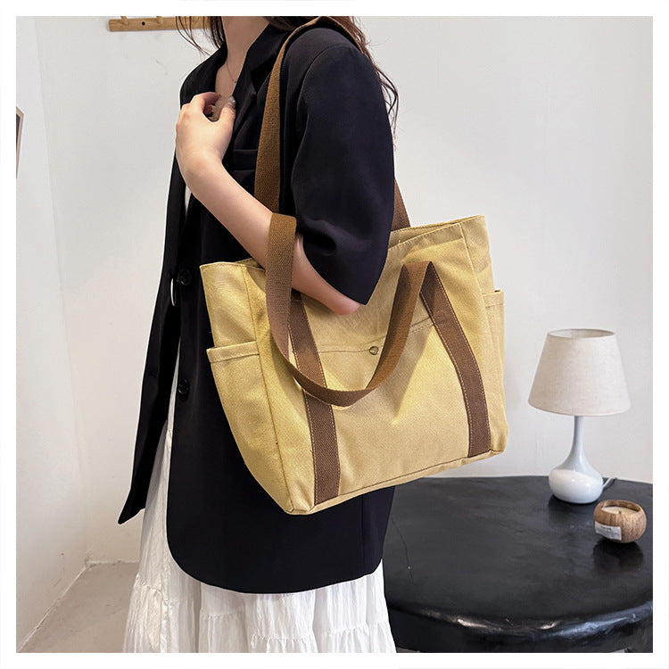 Preppy Style Shoulder Bag Unisex | Large Capacity Handbag & Casual Versatile Solid Canvas Bag (Student Commuting Zipper Square Bag) Luxegan