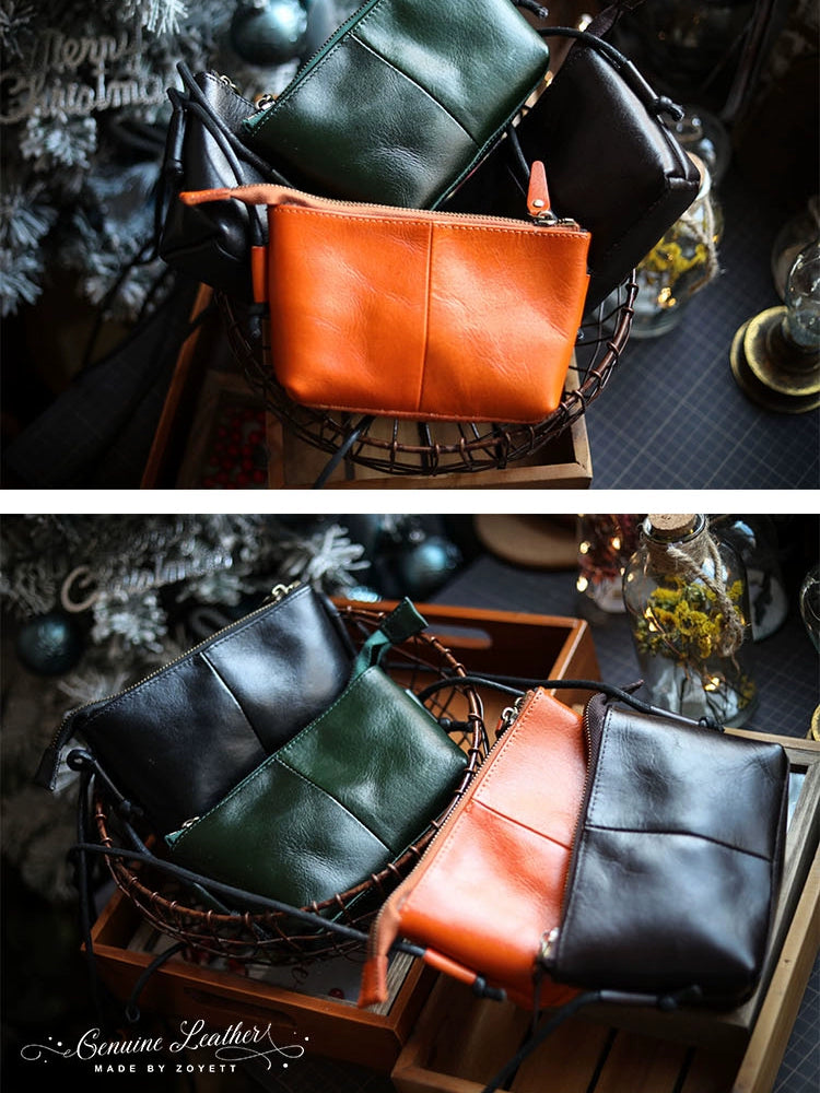 Genuine Leather Retro Portable Phone Bag | New Top Layer Cowhide Crossbody for Women (Pure Color) Luxegan
