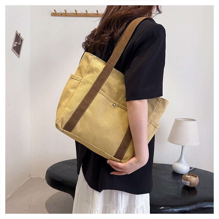 Preppy Style Shoulder Bag Unisex | Large Capacity Handbag & Casual Versatile Solid Canvas Bag (Student Commuting Zipper Square Bag) Luxegan