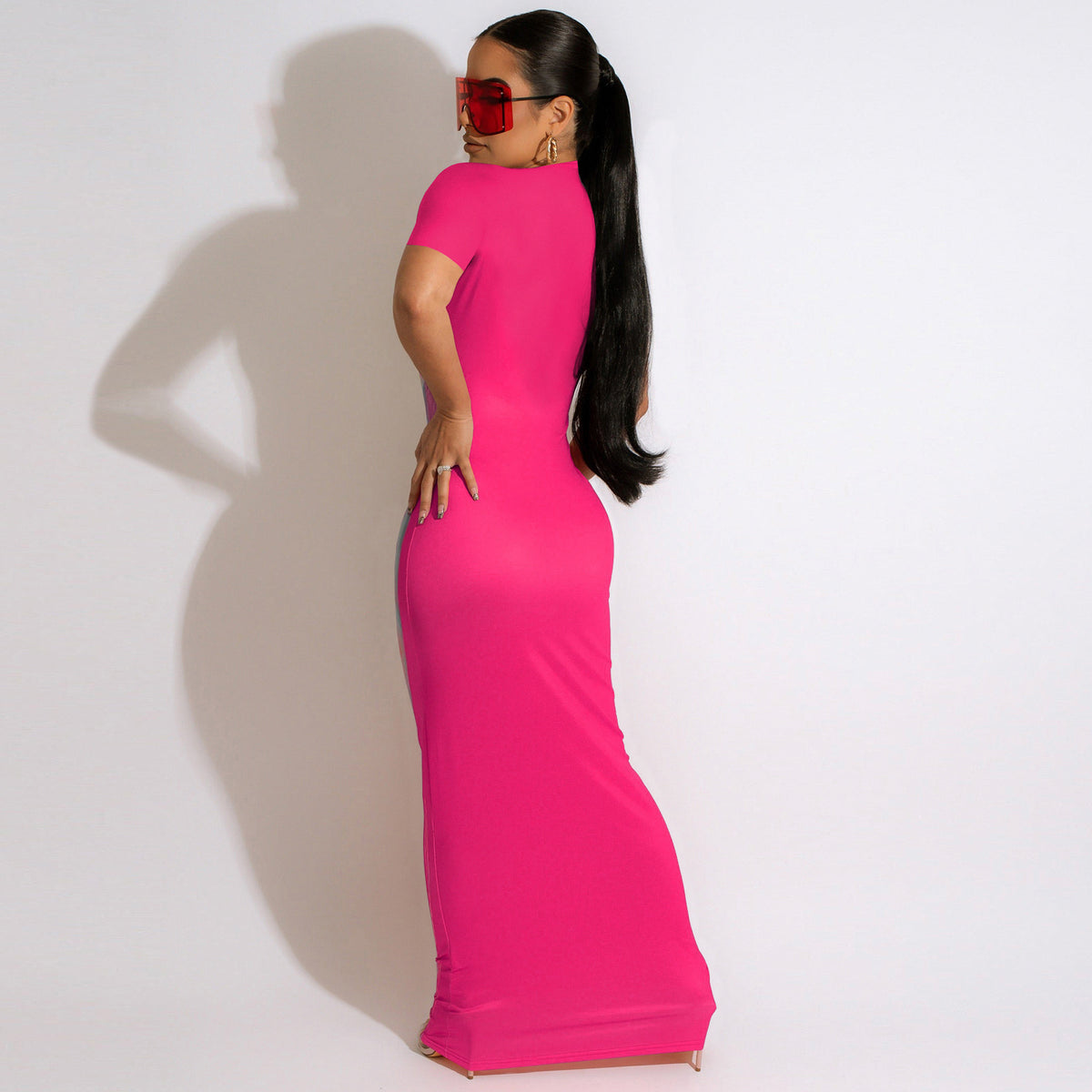 3D Print Round Neck Short Sleeve Regular Fit Pencil Ankle-Length Dress – Empire Waist, Summer Luxegan