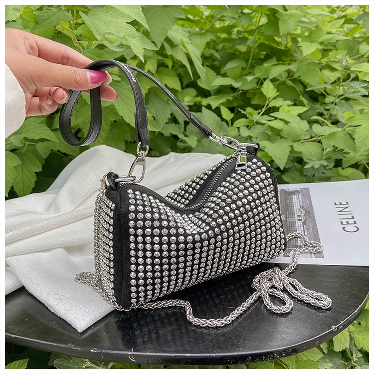 Rhinestone Square Pouch | Full Diamond Underarm Bag & Chain Shoulder Crossbody (Small Handbag, Japanese & Korean Style) Luxegan