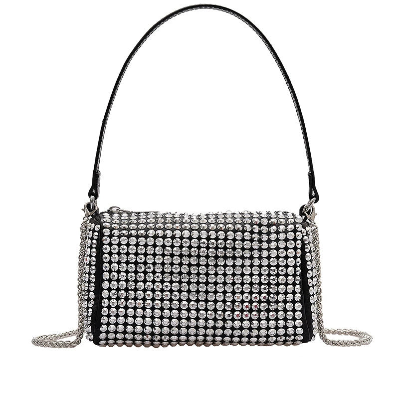 New Arrival Trendy Rhinestone Small Square Bag | Full Diamond Underarm Bag & Diamond-Embedded Women's Shoulder Crossbody Small Handbag Luxegan