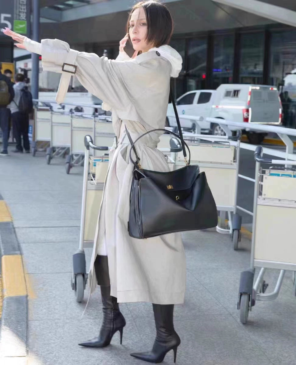 Rodeo Smooth Calfskin Tote Bag | Medium Horizontal Square Crossbody Satchel | Lazy Style Pure Color Leather Handbag Luxegan