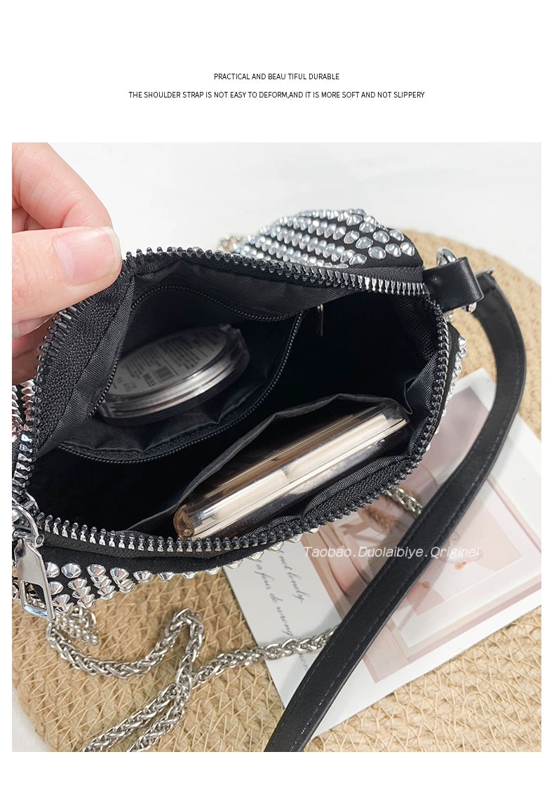 New Arrival Trendy Rhinestone Small Square Bag | Full Diamond Underarm Bag & Women's Chain Shoulder Crossbody Small Handbag (Japanese & Korean Style) Luxegan