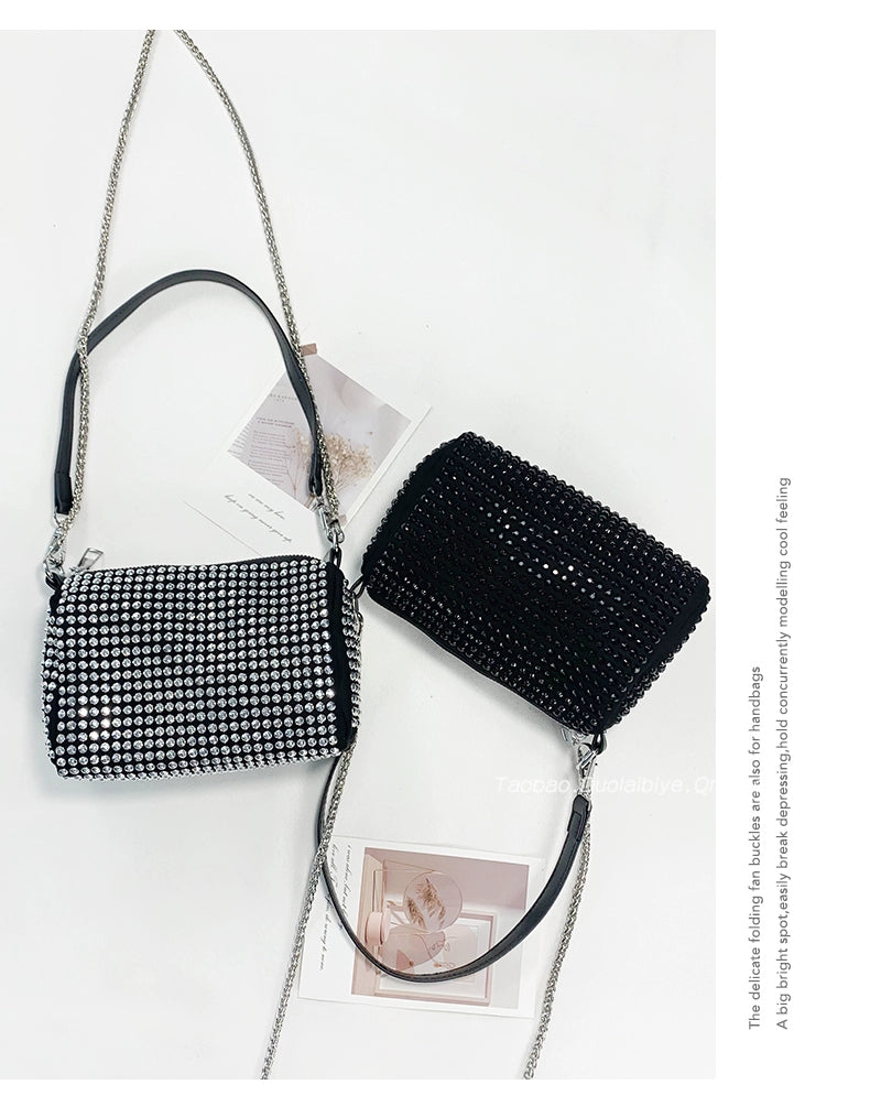 New Arrival Trendy Rhinestone Small Square Bag | Full Diamond Underarm Bag & Women's Chain Shoulder Crossbody Small Handbag (Japanese & Korean Style) Luxegan