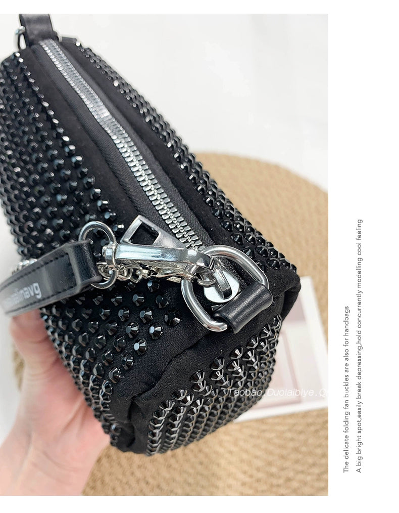 New Arrival Trendy Rhinestone Small Square Bag | Full Diamond Underarm Bag & Women's Chain Shoulder Crossbody Small Handbag (Japanese & Korean Style) Luxegan