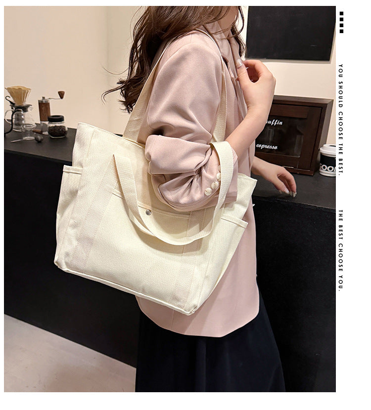 Preppy Style Shoulder Bag Unisex | Large Capacity Handbag & Casual Versatile Solid Canvas Bag (Student Commuting Zipper Square Bag) Luxegan