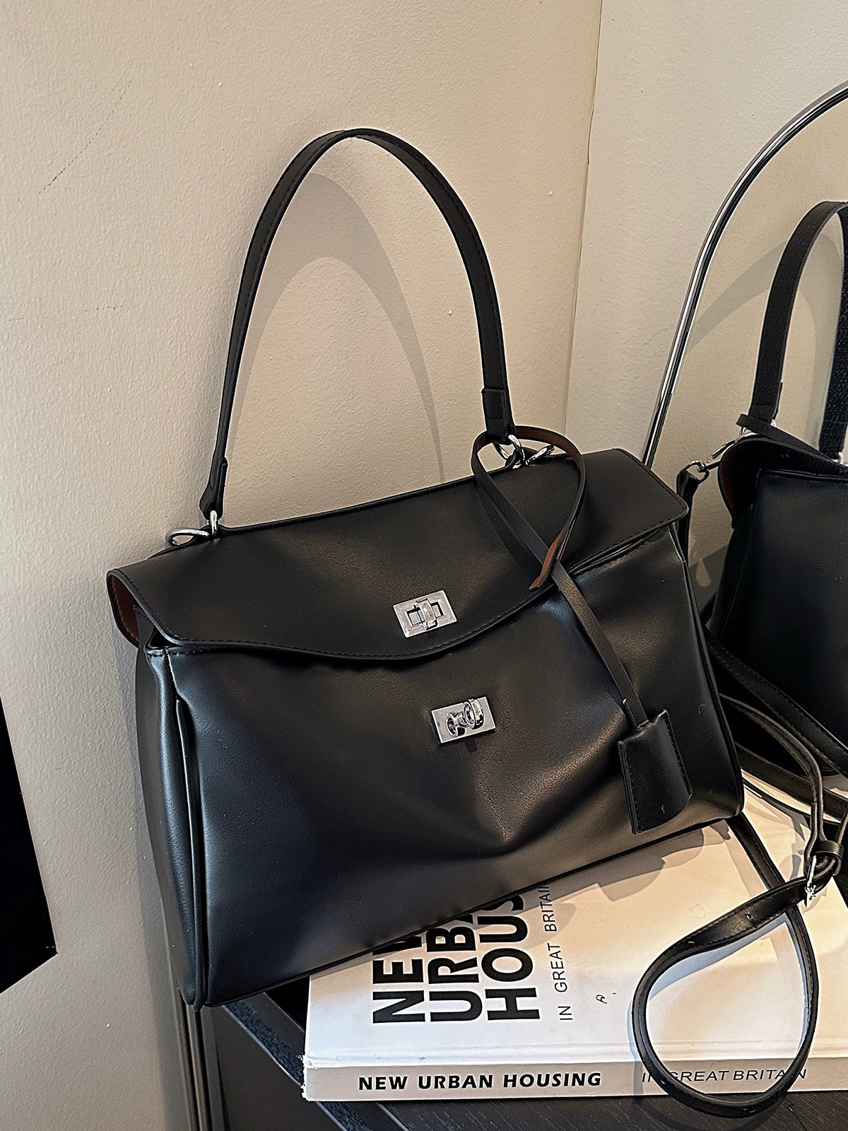 PU Fashion Satchel | Soft Horizontal Square Crossbody Tote Luxegan