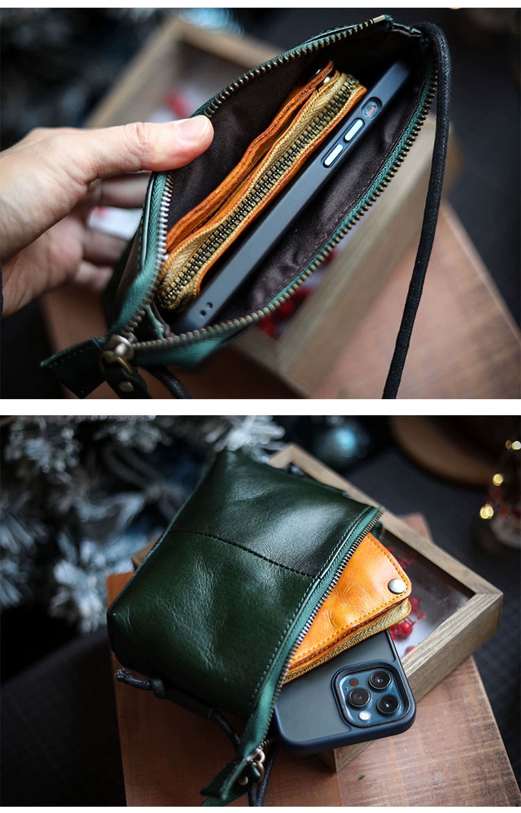 Genuine Leather Retro Portable Phone Bag | New Top Layer Cowhide Crossbody for Women (Pure Color) Luxegan