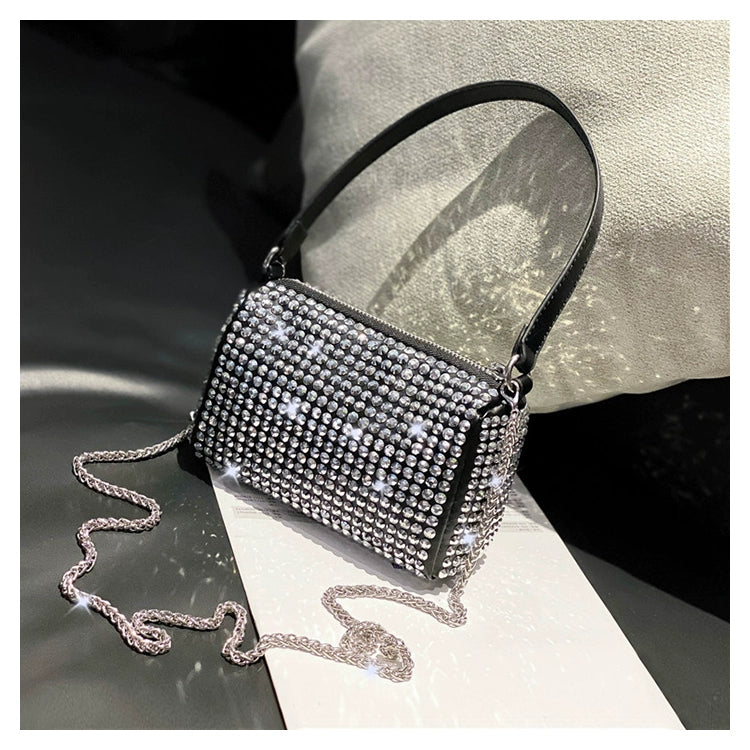 New Arrival Trendy Rhinestone Small Square Bag | Full Diamond Underarm Bag & Diamond-Embedded Women's Shoulder Crossbody Small Handbag Luxegan