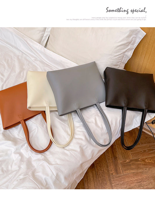 Fashion Large Capacity Commuter Tote | Sophisticated Simple Women’s Handbag | Elegant All-in-One Shoulder Bag | Luxury Solid Color PU Leather Square Bag with "Dignified" Structured Frame Luxegan