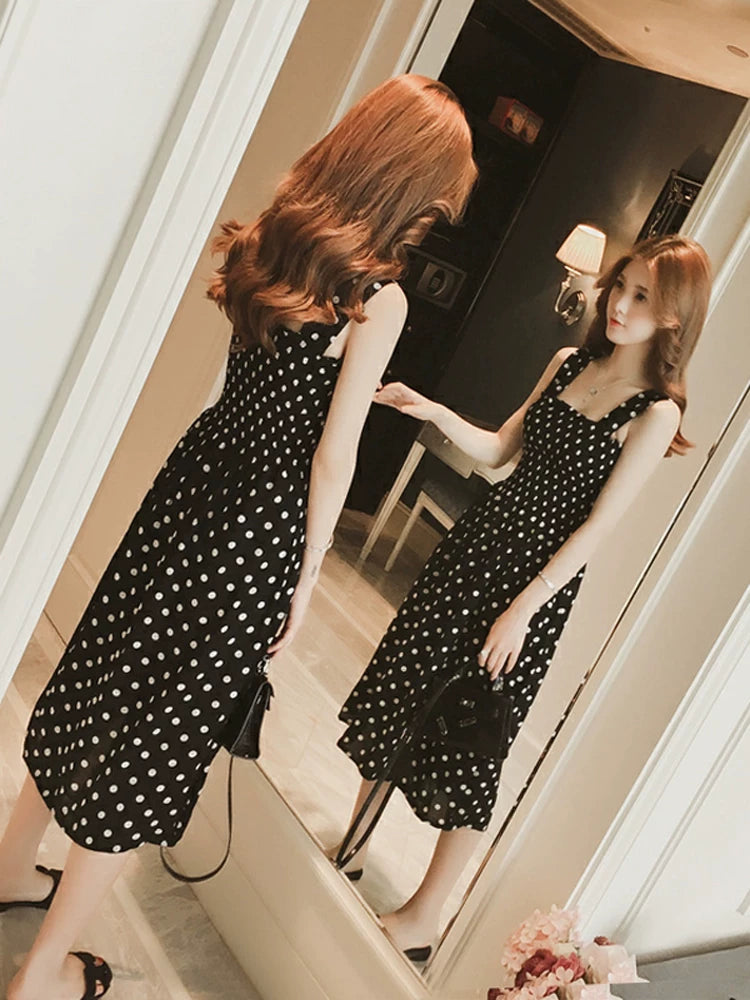 Summer Befree Beach Vintage Dot Camisole Dress | Elegant Ruffle Mid-Calf Maxi Dress | Sexy Strapless Cotton Blend Fit & Flare Vestidos | Casual High-Stretch Plus Size Dress Up to 5XL Luxegan