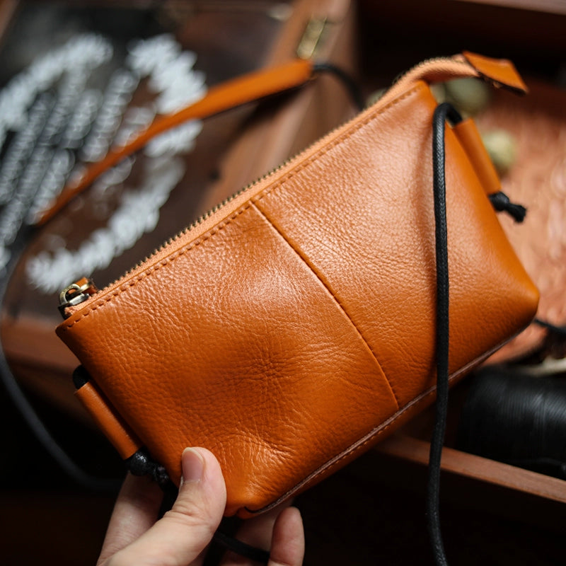 Genuine Leather Retro Portable Phone Bag | New Top Layer Cowhide Crossbody for Women (Pure Color) Luxegan