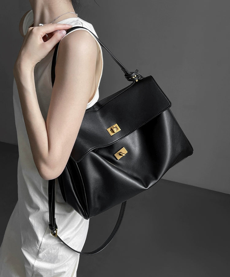 Idle Style Soft Glutinous Microfiber Kelly Bag | Trendy Solid Shoulder Tote with Leather Belt Decor Luxegan