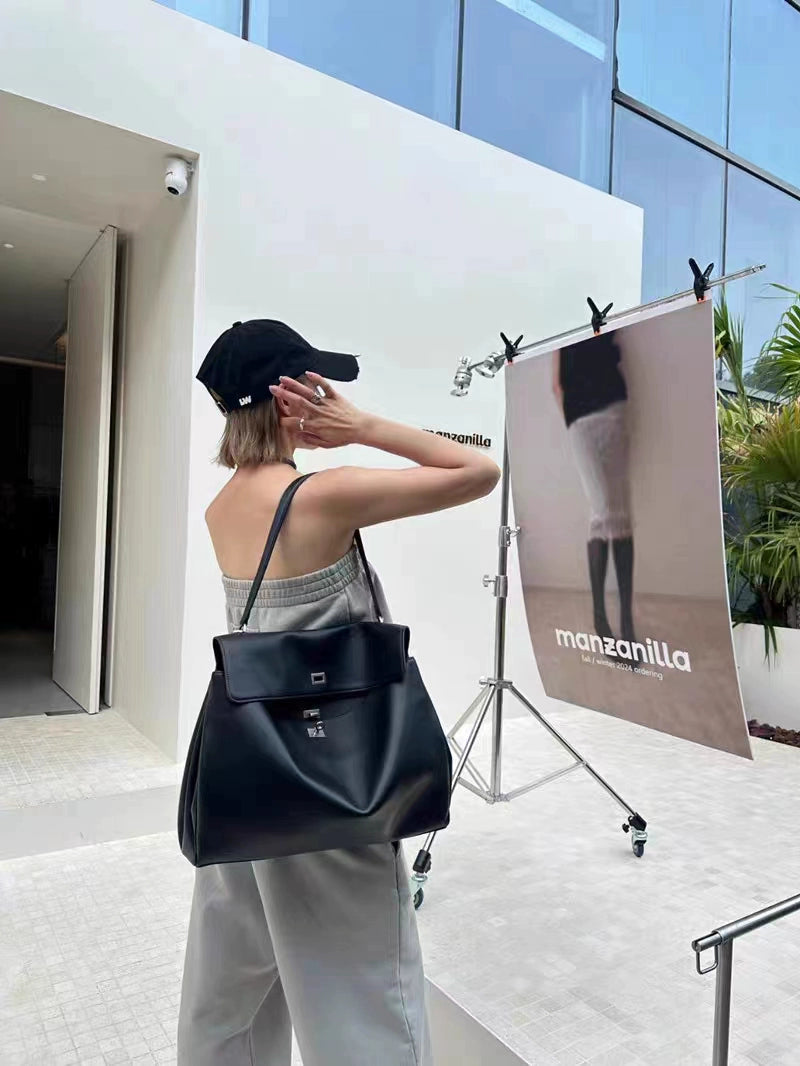 Rodeo Smooth Calfskin Tote Bag | Medium Horizontal Square Crossbody Satchel | Lazy Style Pure Color Leather Handbag Luxegan