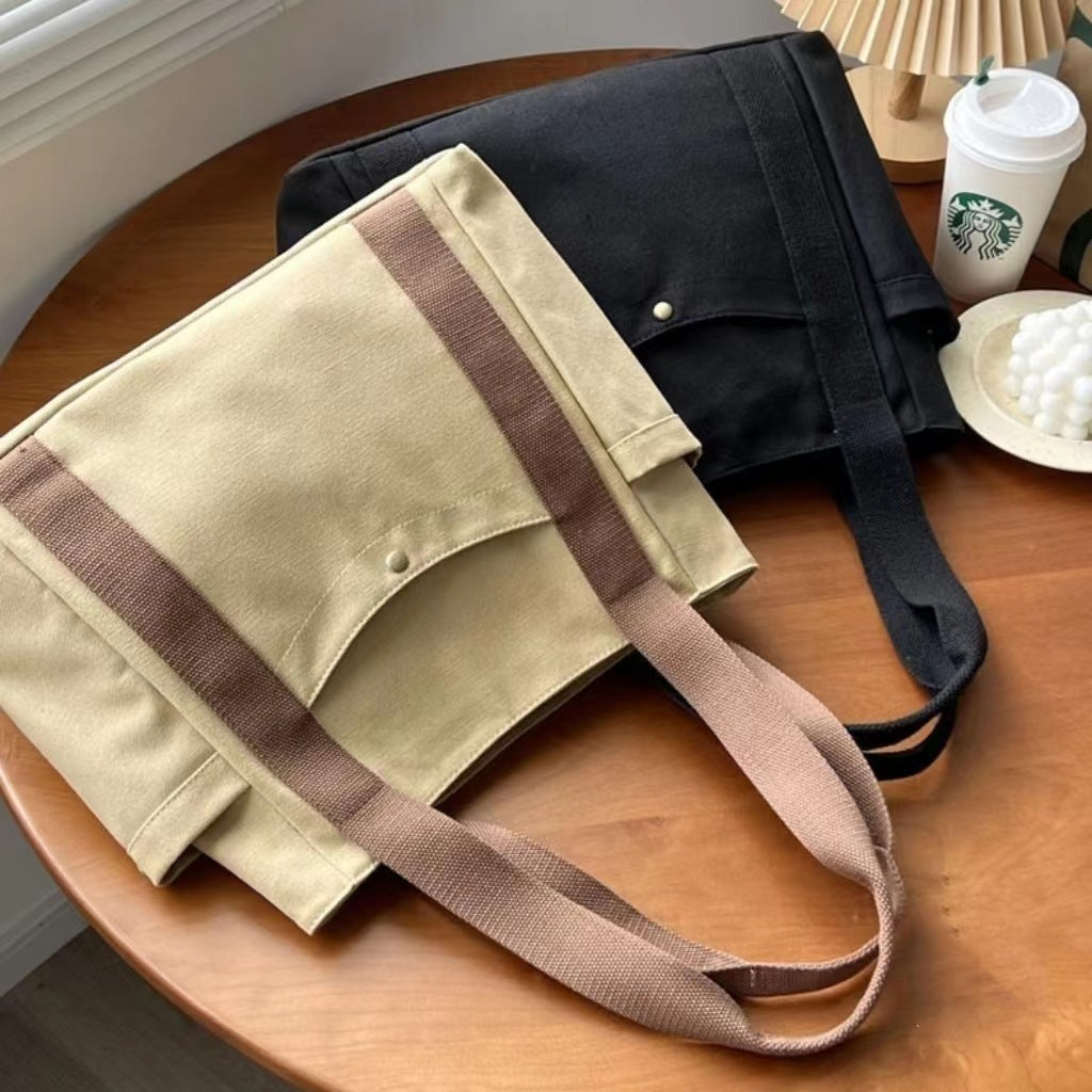 Large Capacity Canvas Commuter Tote | Solid Color Zipper Handbag Luxegan