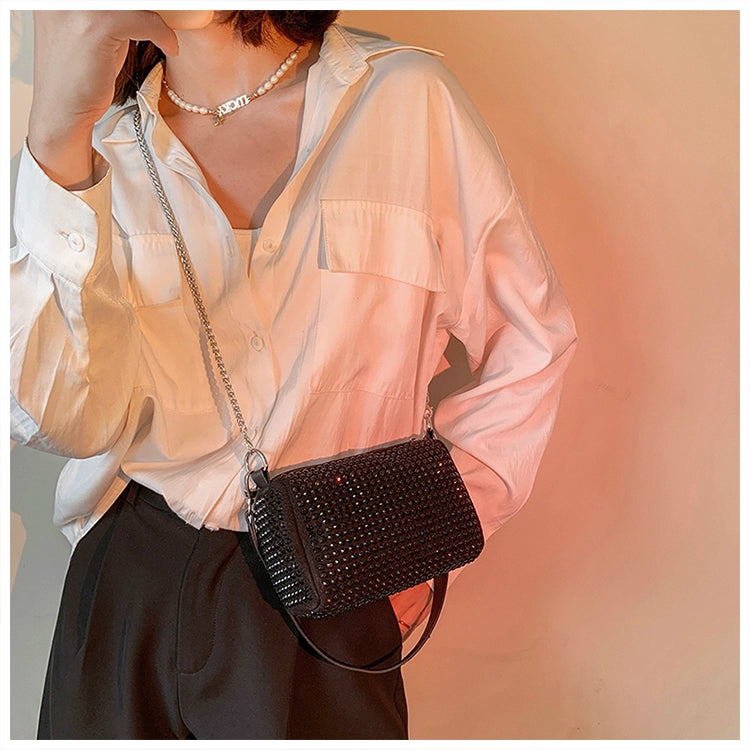 Rhinestone Square Pouch | Full Diamond Underarm Bag & Chain Shoulder Crossbody (Small Handbag, Japanese & Korean Style) Luxegan