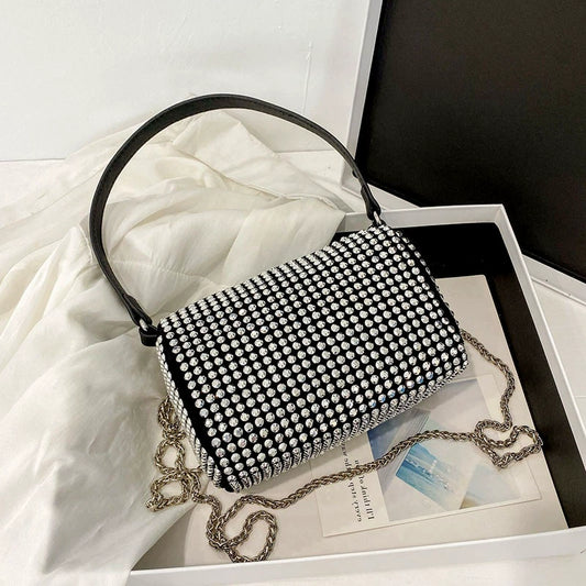 New Arrival Trendy Rhinestone Small Square Bag | Full Diamond Underarm Bag & Diamond-Embedded Women's Shoulder Crossbody Small Handbag Luxegan