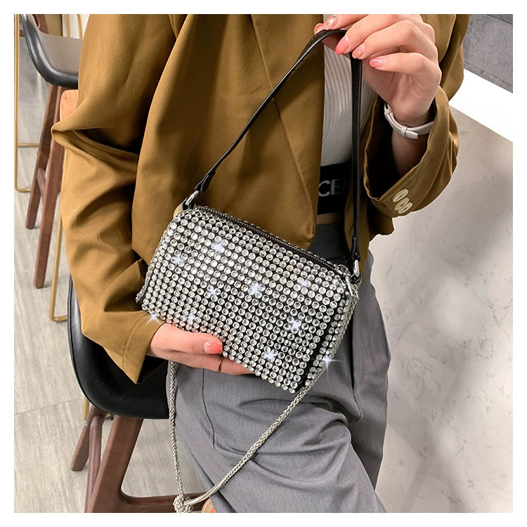 New Arrival Trendy Rhinestone Small Square Bag | Full Diamond Underarm Bag & Diamond-Embedded Women's Shoulder Crossbody Small Handbag Luxegan
