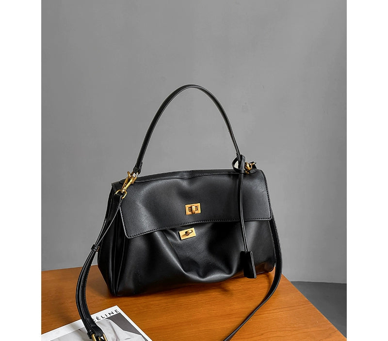 Idle Style Soft Glutinous Microfiber Kelly Bag | Trendy Solid Shoulder Tote with Leather Belt Decor Luxegan