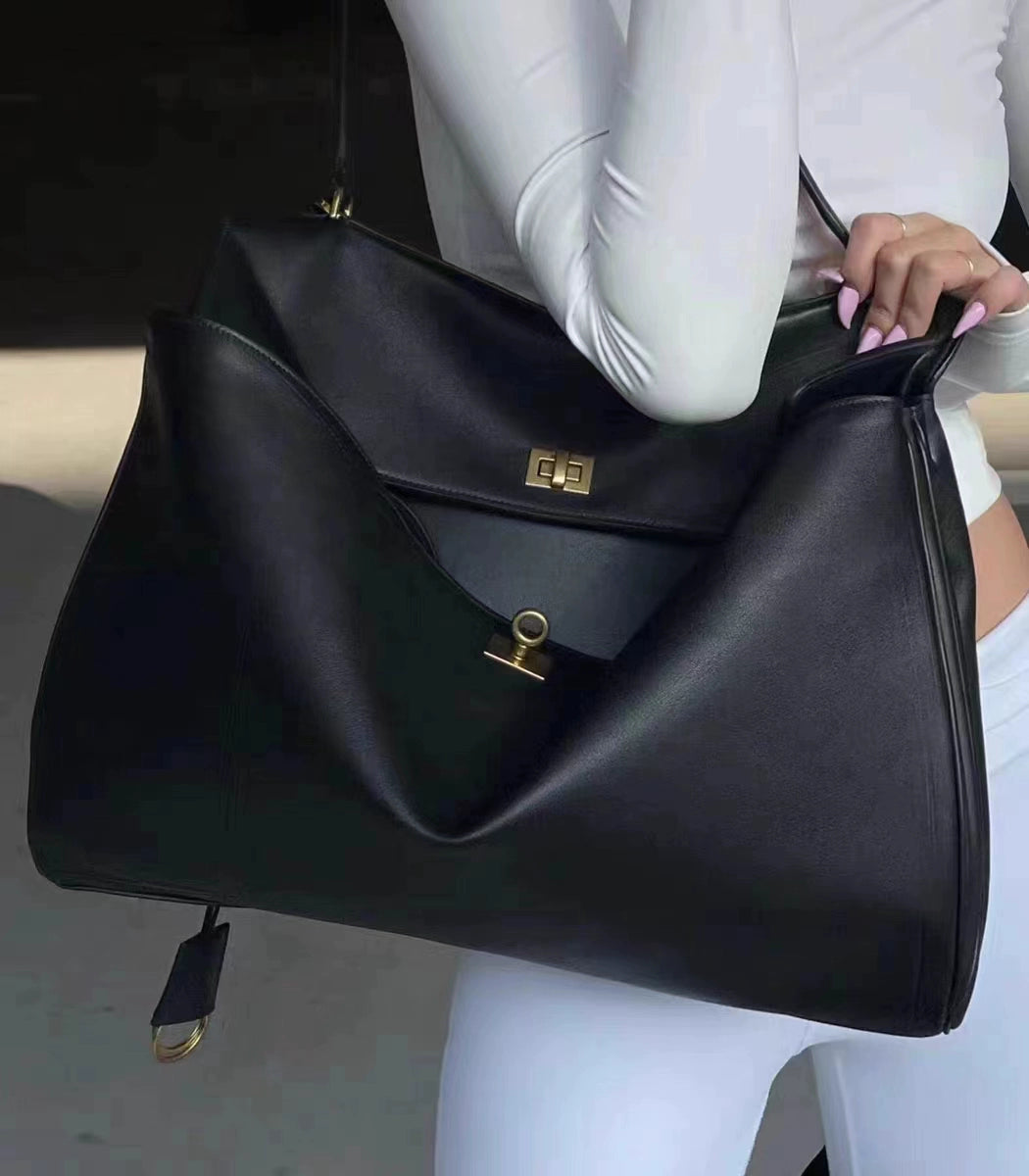 Rodeo Smooth Calfskin Tote Bag | Medium Horizontal Square Crossbody Satchel | Lazy Style Pure Color Leather Handbag Luxegan