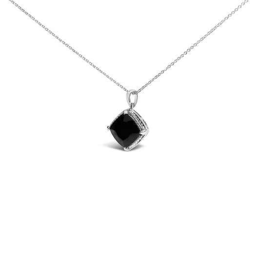 Juego de joyería de 3 piezas de plata de ley con ónix cojín, que incluye anillo, pendientes y colgante con cadena de cable de 18 pulgadas.