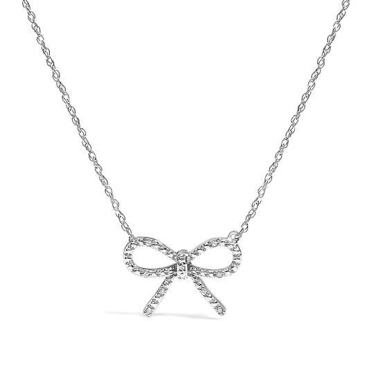 Collar con colgante de lazo de cinta con acento de diamante de plata de ley .925 (color J-K, claridad I2-I3) - 18 pulgadas