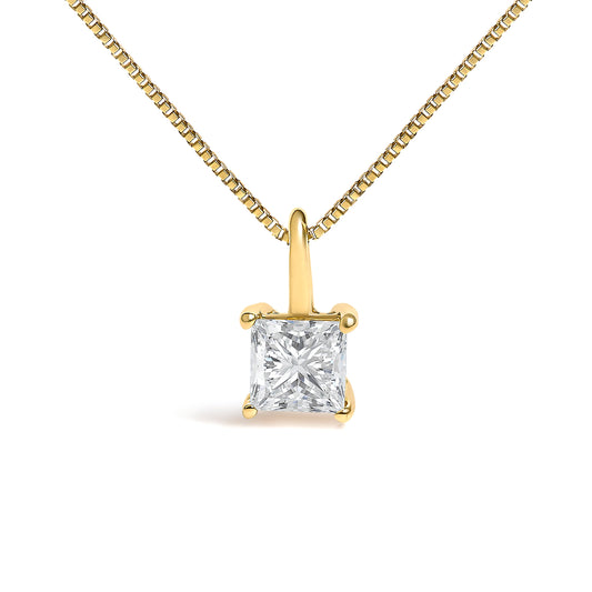 14K Yellow Gold 1/2 Cttw Lab Grown Princess Diamond Solitaire Pendant Necklace