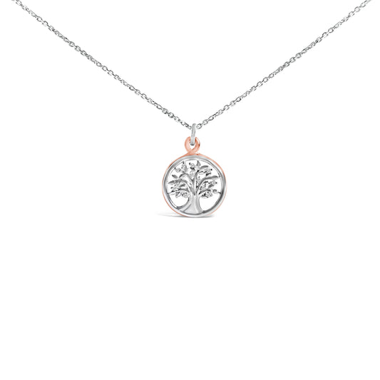 Collar con colgante del árbol de la vida con acento de diamante en plata de ley chapada en oro rosa de 14 quilates
