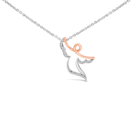 Collar con colgante de ángel con diamante de 0,10 ct en plata de ley chapada en oro rosa de 14K