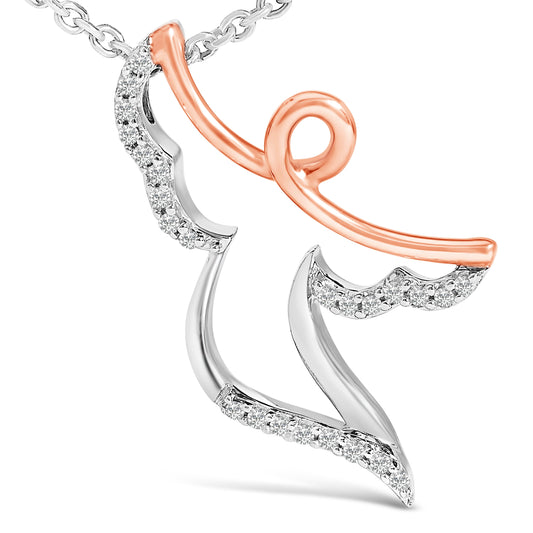 Collar con colgante de ángel con diamante de 0,10 ct en plata de ley chapada en oro rosa de 14K
