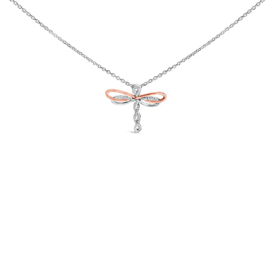 Collar con colgante de libélula con diamantes de 0,10 quilates en plata de ley chapada en oro rosa de 14 quilates