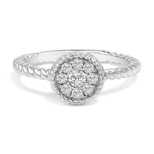 Anillo trenzado redondo floral de plata de ley con diamante de 1/4 quilate