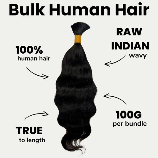 Raw Indian Wavy Bulk 100% Human Braiding Hair Luxegan