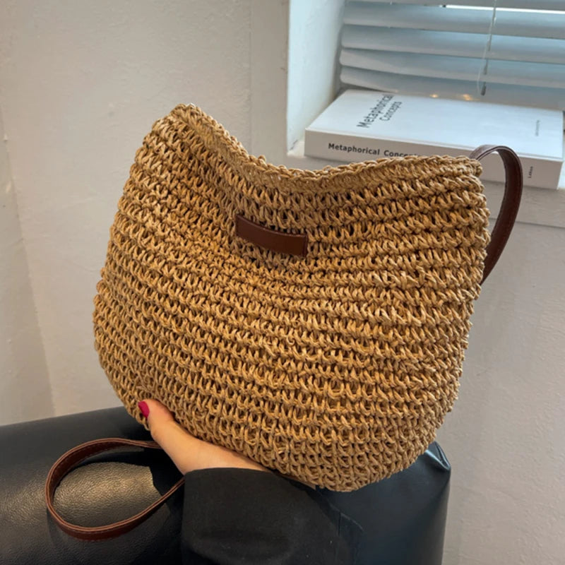 Woven Summer Fashion Straw Bag | High Quality Beach Holiday Crossbody Bag (Large Capacity Shopping Shoulder Handbag for Women) Luxegan